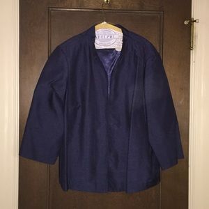 Vintage 90s Navy blue shantung suit w/ crop pants